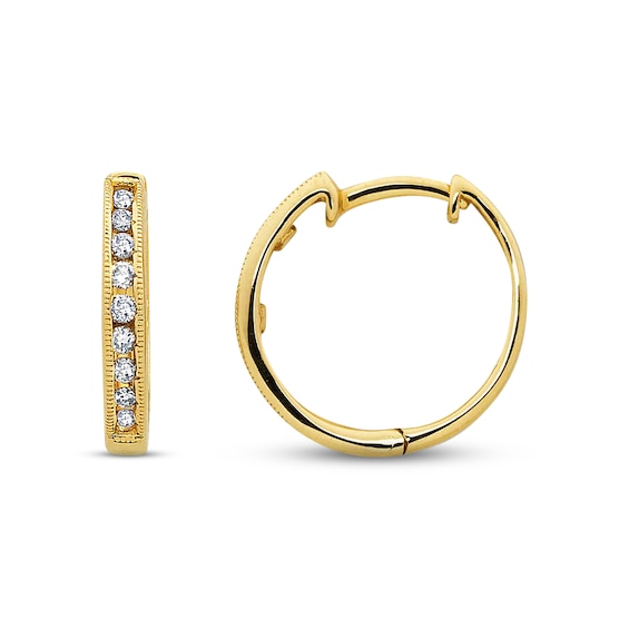 Previously Owned Milgrain Hoop Earrings 1/4 ct tw Diamonds 14K Yellow Gold