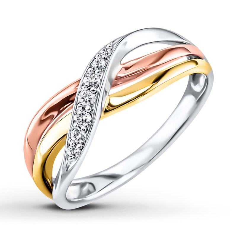 Main Image 1 of Previously Owned Diamond Ring 1/10 ct tw Round-cut 10K Tri-Tone Gold