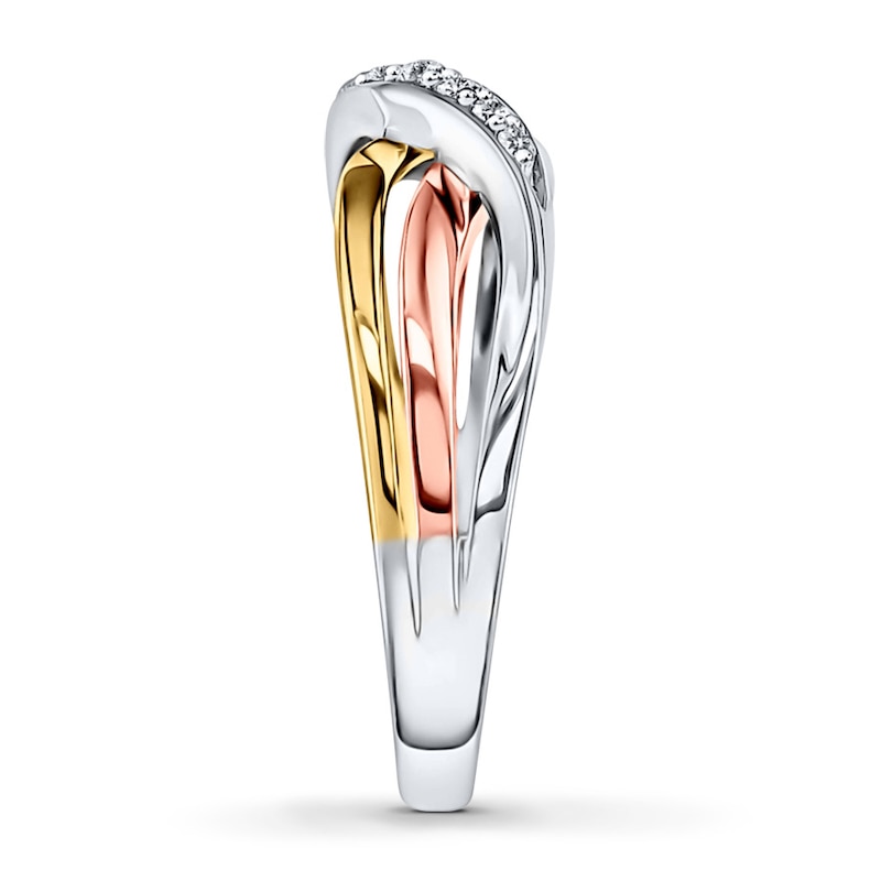 Main Image 3 of Previously Owned Diamond Ring 1/10 ct tw Round-cut 10K Tri-Tone Gold