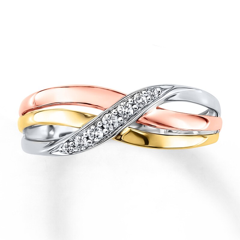 Main Image 4 of Previously Owned Diamond Ring 1/10 ct tw Round-cut 10K Tri-Tone Gold