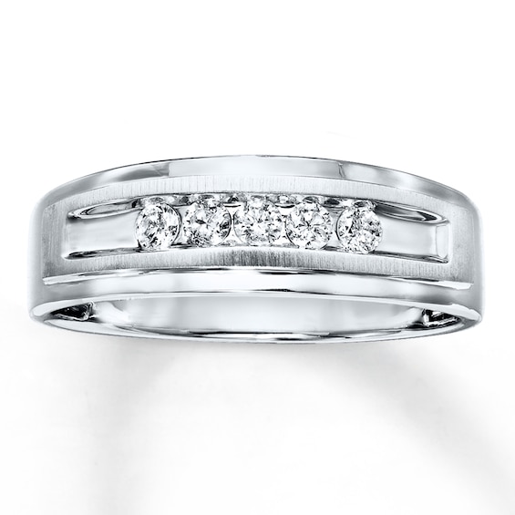 Previously Owned Men's Diamond Band 1/4 ct tw Round-cut 10K White Gold ...
