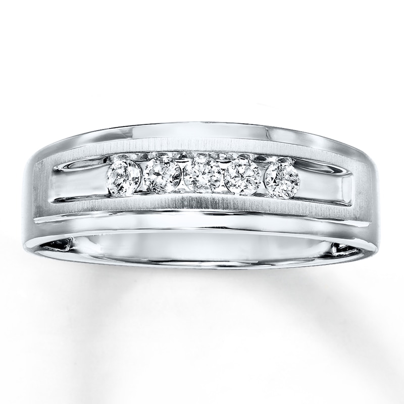 Main Image 1 of Previously Owned Men's Diamond Wedding Band 1/4 ct tw Round-cut 10K White Gold