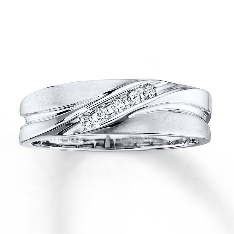 Main Image 1 of Previously Owned Men's Diamond Wedding Band 1/15 ct tw Round-cut 10K White Gold