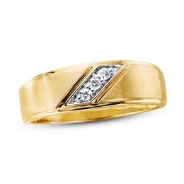 Previously Owned Men's 3-Stone Diamond Wedding Band 1/10 ct tw 10K Yellow Gold