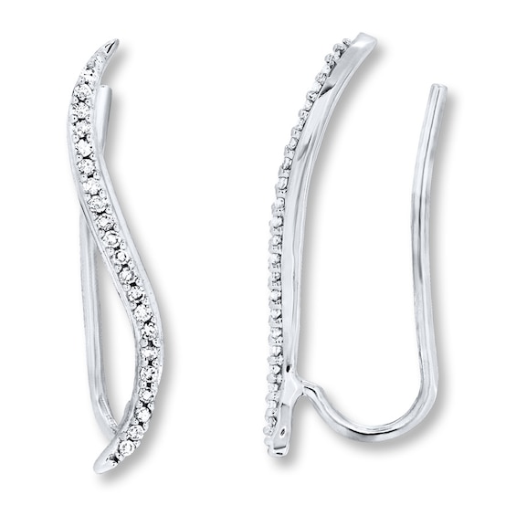 Previously Owned Diamond Earring Climbers 1/10 ct tw Round-cut Sterling Silver