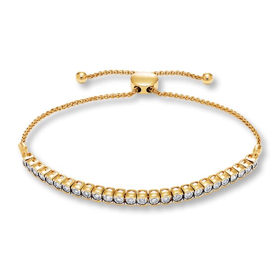 Previously Owned Diamond Bolo Bracelet 1/2 ct tw Round-cut 10K Yellow Gold 9.5"