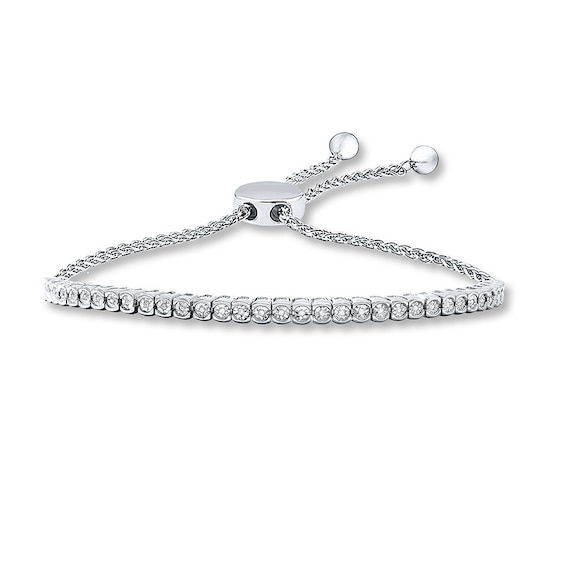 Previously Owned Diamond Bolo Bracelet Sterling Silver 9.5"