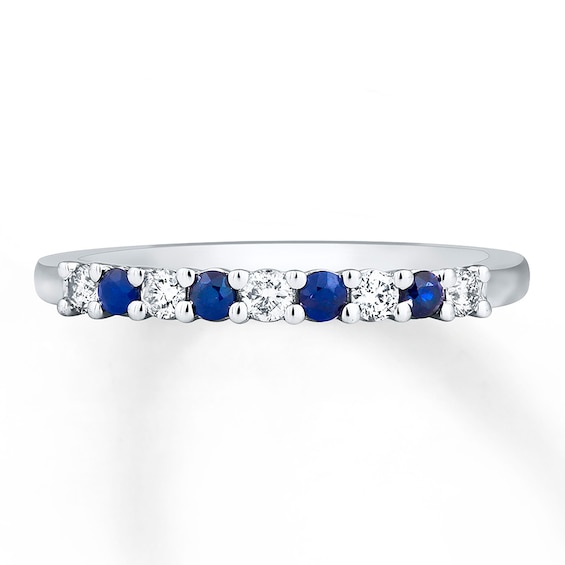 Previously Owned Natural Sapphire Ring 1/6 ct tw Diamonds 10K White Gold