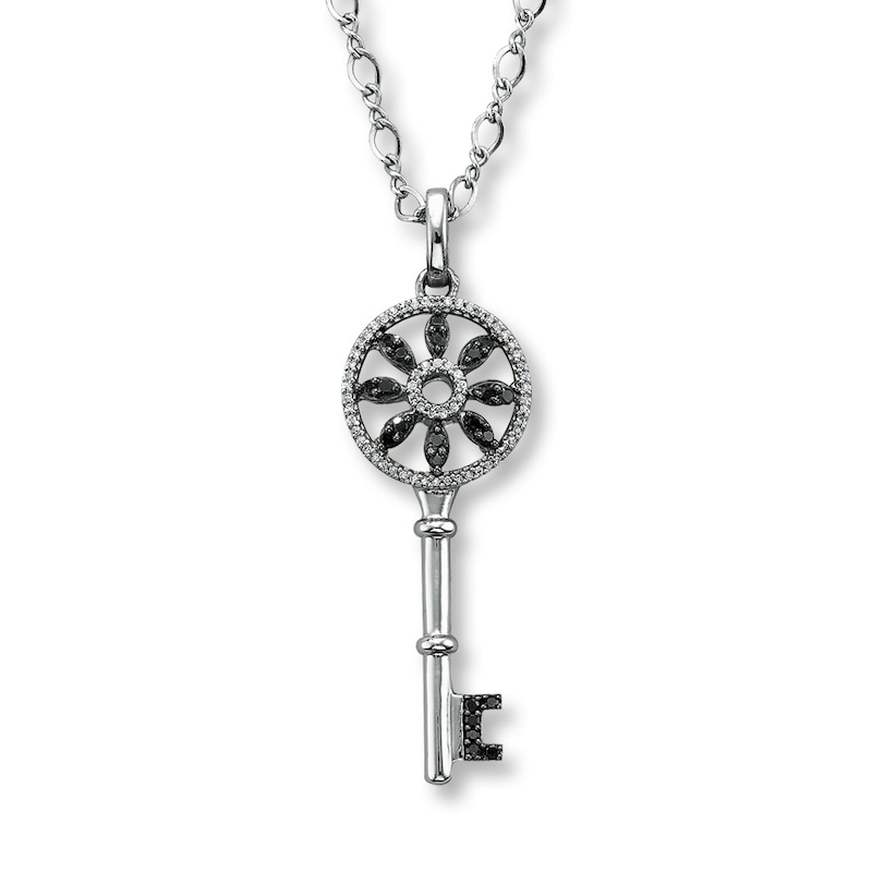 Main Image 1 of Previously Owned Key Necklace 1/3 ct tw Black & White Diamond 10K Sterling Silver