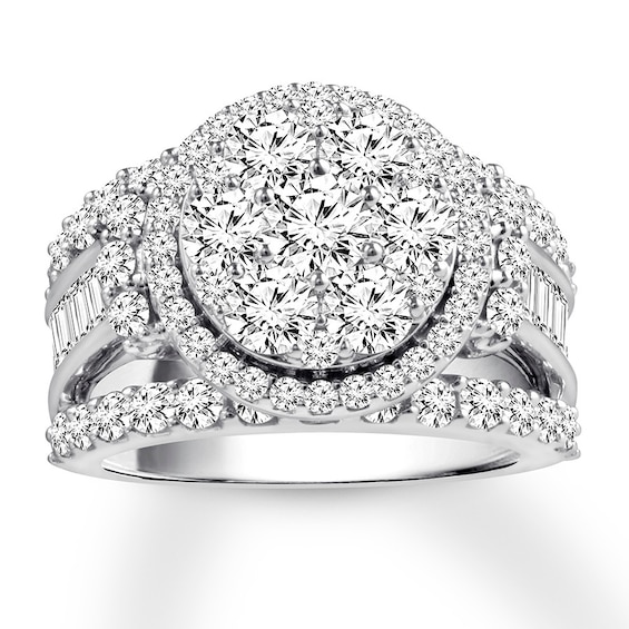 Previously Owned Diamond Engagement Ring 3-1/2 ct tw Round & Baguette-cut 14K White Gold