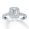 Thumbnail Image 0 of Previously Owned Neil Lane Diamond Engagement Ring 1-3/8 ct tw Emerald & Round-cut 14K White Gold - Size 5