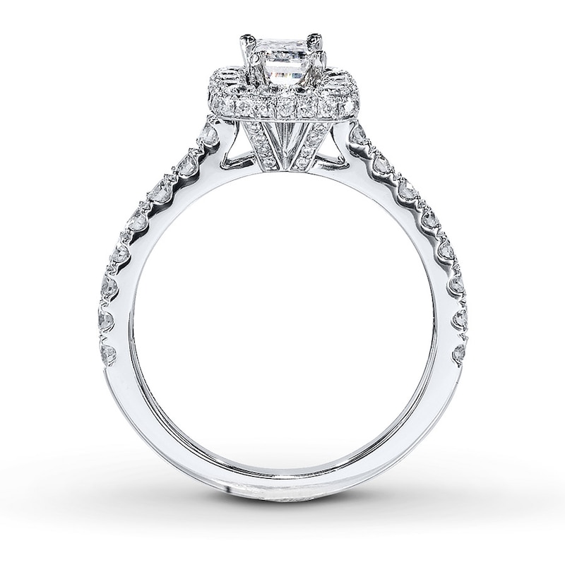 Main Image 2 of Previously Owned Neil Lane Diamond Engagement Ring 1-3/8 ct tw Emerald & Round-cut 14K White Gold - Size 5