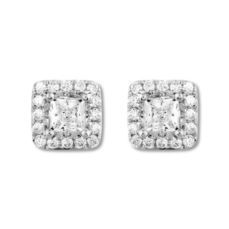 Previously Owned THE LEO Diamond Stud Earrings 1 ct tw Princess & Round-cut 14K White Gold (I/I1)