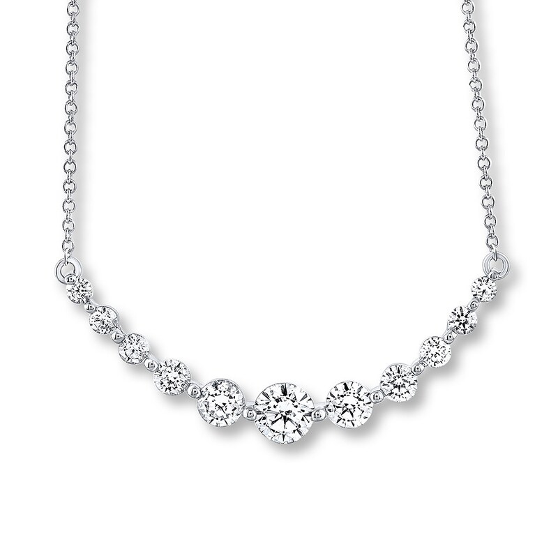 Main Image 1 of Previously Owned THE LEO Diamond Necklace 1 ct tw Round-cut 14K White Gold 19&quot;