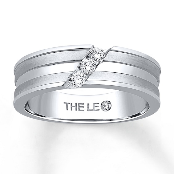 Previously Owned THE LEO Men's Wedding Band 1/6 ct tw Round-cut Diamonds 14K White Gold Size 13.75