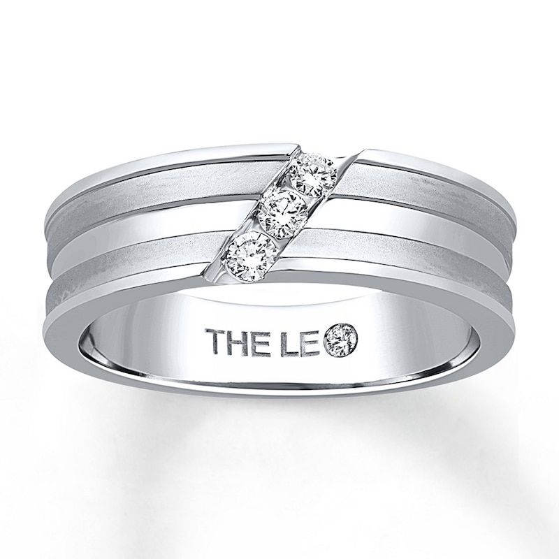 Previously Owned THE LEO Men's Wedding Band 1/6 ct tw Round-cut Diamonds 14K White Gold
