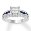 Thumbnail Image 0 of Previously Owned Diamond/Sapphire Engagement Ring 5/8 ct tw Princess & Round-cut 14K White Gold - Size 8.75