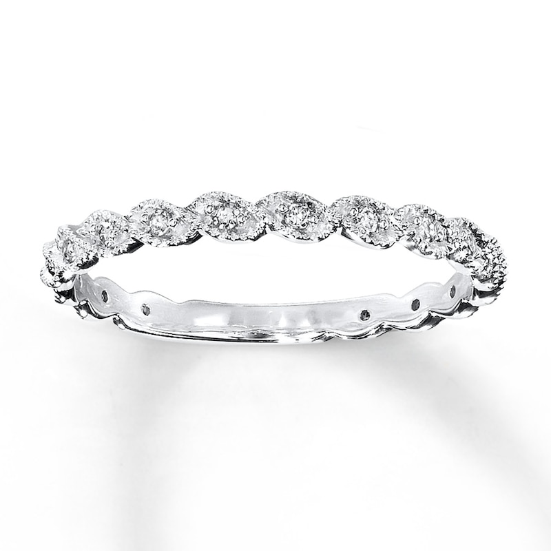 Main Image 1 of Previously Owned Diamond Anniversary Ring 1/10 ct tw Round-cut 14K White Gold - Size 11.5
