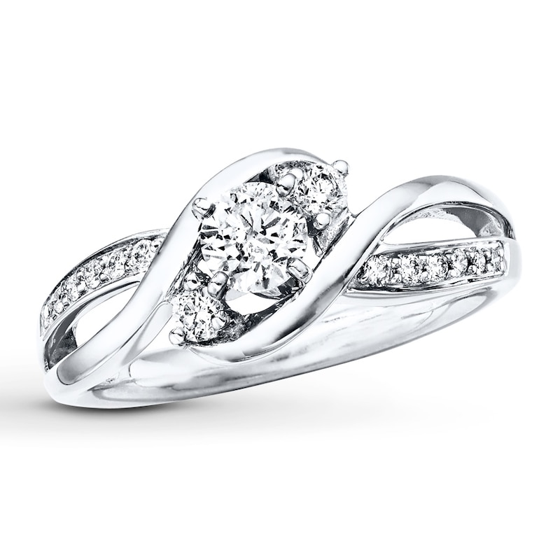 Previously Owned Three-Stone Engagement Ring 3/8 ct tw Round-cut Diamonds 14K White Gold - Size 12.75