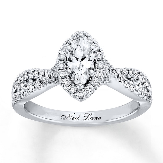 Previously Owned Neil Lane Engagement Ring 7/8 ct tw Marquise & Round-cut Diamonds 14K White Gold Size 4.25