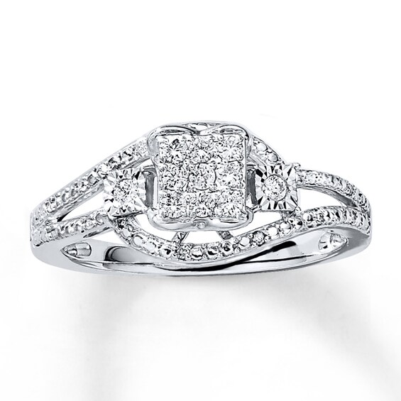 Previously Owned Diamond Ring 1/5 ct tw Round-cut 10K White Gold Size