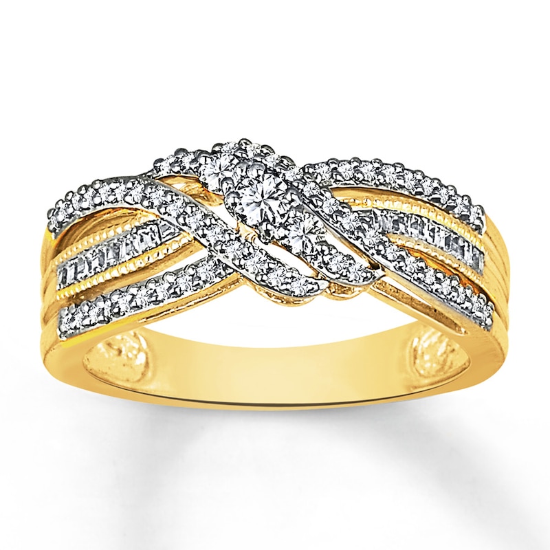 Main Image 1 of Previously Owned Diamond Ring 3/8 ct tw Baguette & Round-cut 10K Yellow Gold - Size 10.25