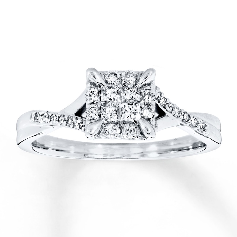 Previously Owned Engagement Ring 1/3 ct tw Round-cut Diamonds 10K White Gold - Size 10.25