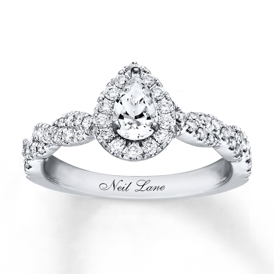 Previously Owned Neil Lane Engagement Ring 3/4 ct tw Pear & Round-cut Diamonds 14K White Gold Size