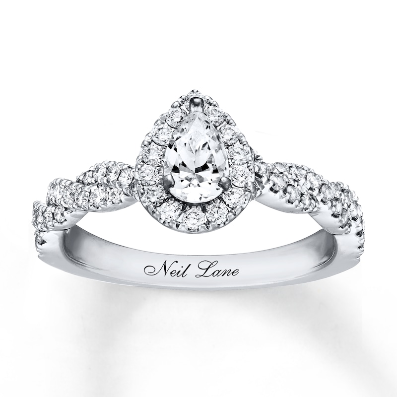 Previously Owned Neil Lane Engagement Ring 3/4 ct tw Pear & Round-cut Diamonds 14K White Gold - Size 8.5