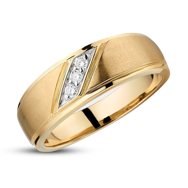 Main Image 4 of Previously Owned Men's 3-Stone Diamond Wedding Band 1/10 ct tw 10K Yellow Gold Size 12.5