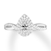 Thumbnail Image 1 of Previously Owned Diamond Engagement Ring 1/2 ct tw Pear & Round-cut 14K White Gold - Size 4.5