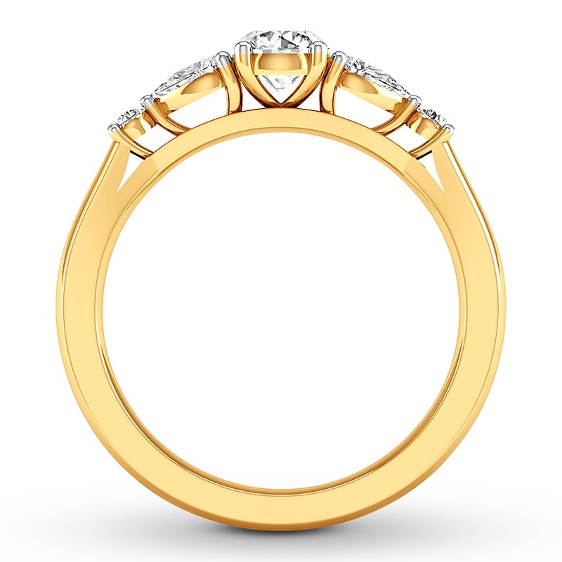 Main Image 2 of Previously Owned Diamond Engagement Ring 1 ct tw Round & Pear-cut 14K Yellow Gold - Size 9.5