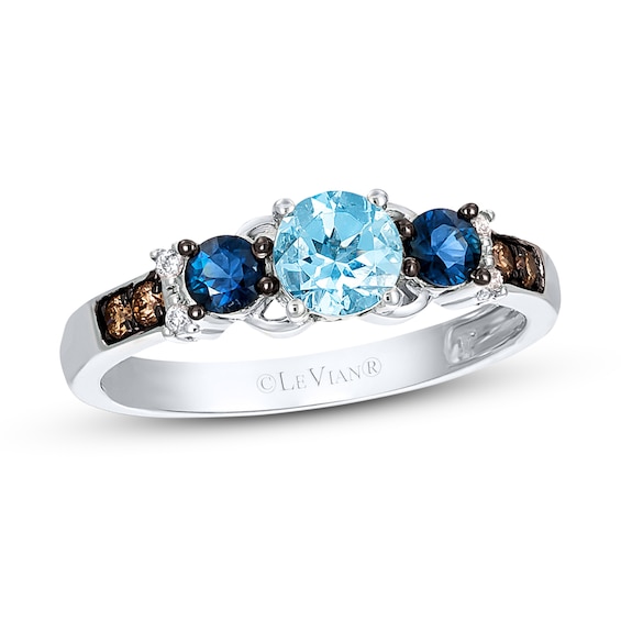 Previously Owned Le Vian Aquamarine Ring 1/10 ct tw Round-cut Diamonds 14K Vanilla Gold Size 10