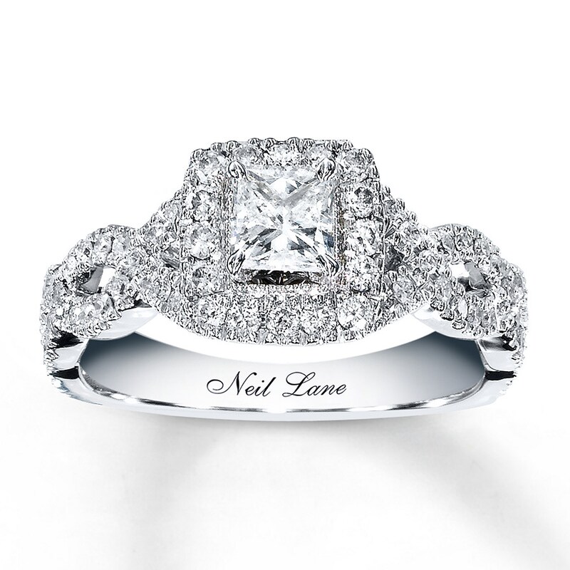 Main Image 1 of Previously Owned Neil Lane Engagement Ring 1 ct tw Princess & Round-cut Diamonds 14K White Gold - Size 9.5
