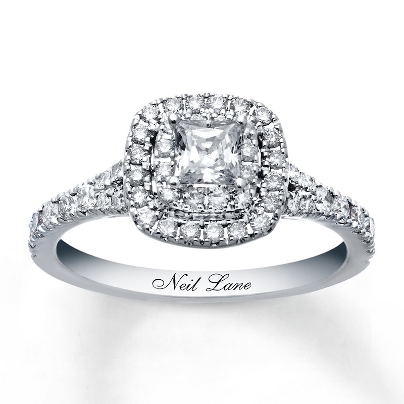 Previously Owned Neil Lane Engagement Ring 1 ct tw Princess & Round-cut Diamonds 14K White Gold - Size 5.25