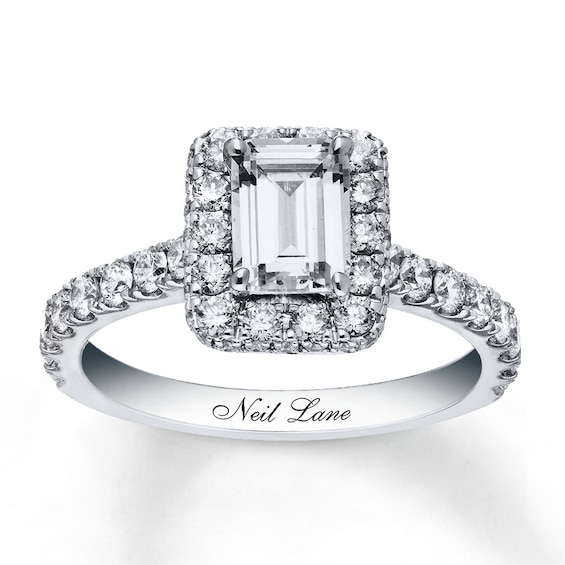 Previously Owned Neil Lane Engagement Ring 2 ct tw Emerald & Round-cut Diamonds 14K White Gold Size 4.5