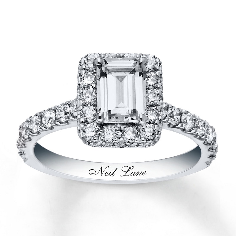 Previously Owned Neil Lane Engagement Ring 2 ct tw Emerald & Round-cut Diamonds 14K White Gold