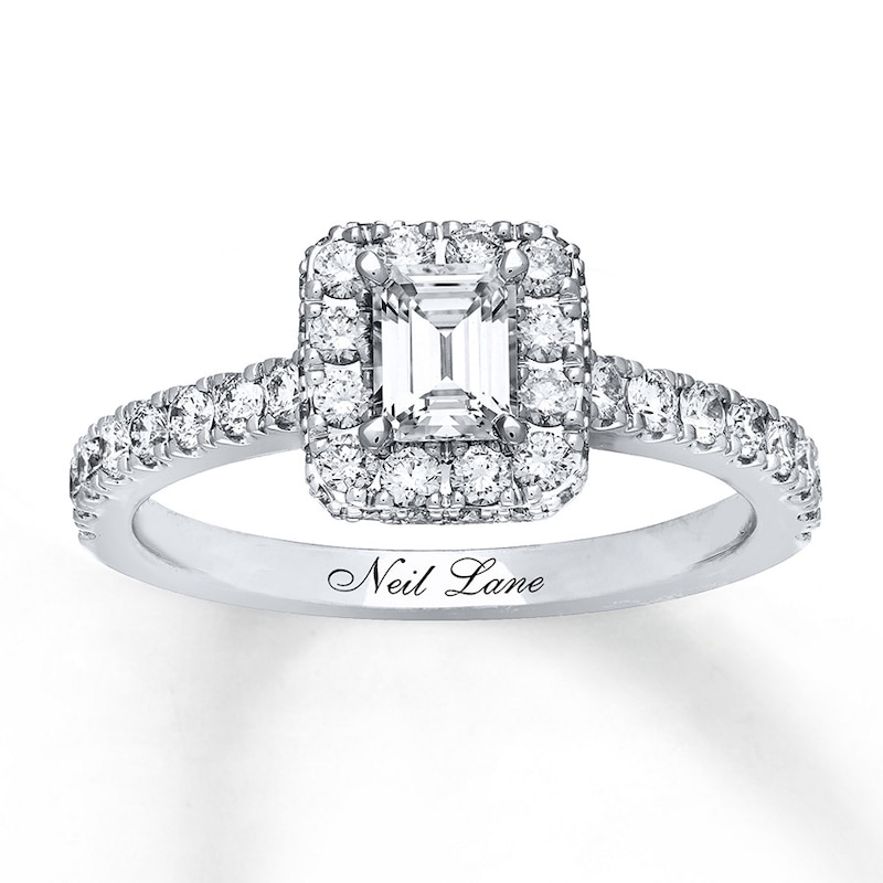 Previously Owned Neil Lane Engagement Ring 1 ct tw Emerald & Round-cut Diamonds 14K White Gold