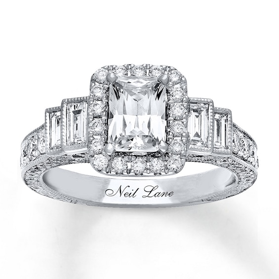 Previously Owned Neil Lane Engagement Ring 2-1/8 ct tw Radiant, Baguette & Round-cut Diamonds 14K White Gold Size 6