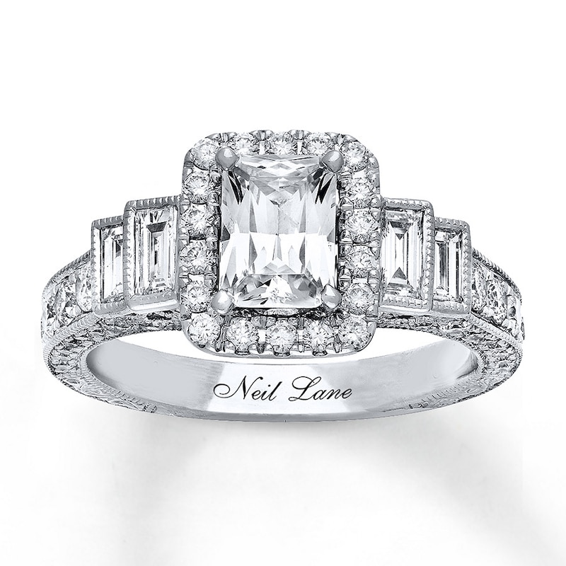 Previously Owned Neil Lane Engagement Ring 2-1/8 ct tw Radiant, Baguette & Round-cut Diamonds 14K White Gold - Size 6