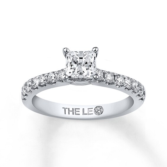 Previously Owned THE LEO Diamond Engagement Ring 1-1/8 ct tw Princess & Round-cut Diamonds 14K White Gold Size 5
