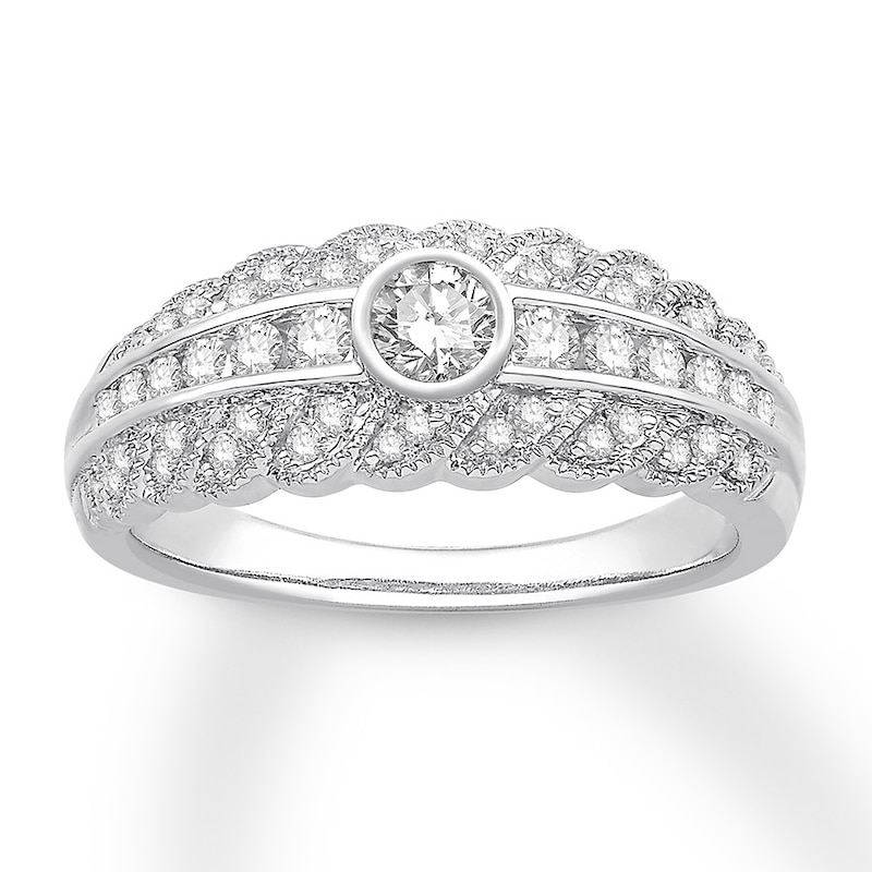 Main Image 1 of Previously Owned Diamond Anniversary Band 1/2 ct tw Round-cut 14K White Gold - Size 4.5