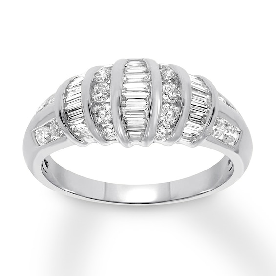Previously Owned Diamond Anniversary Band 3/4 ct tw Round & Baguette-cut 14K White Gold Size 9