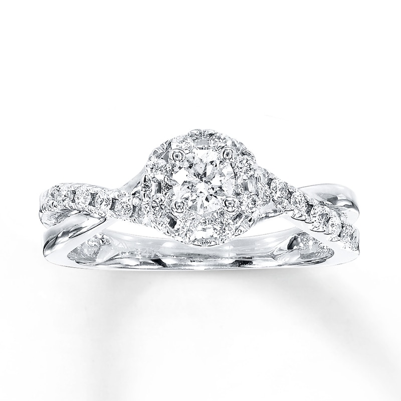 Main Image 1 of Previously Owned Diamond Engagement Ring 1/2 ct tw Round-cut 10K White Gold - Size 10.5