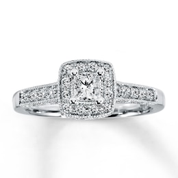Previously Owned Diamond Engagement Ring 1/2 ct tw Princess-Cut 14K White Gold Size 11