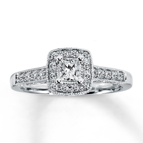 Previously Owned Diamond Engagement Ring 1/2 ct tw Princess-Cut 14K White Gold Size 11