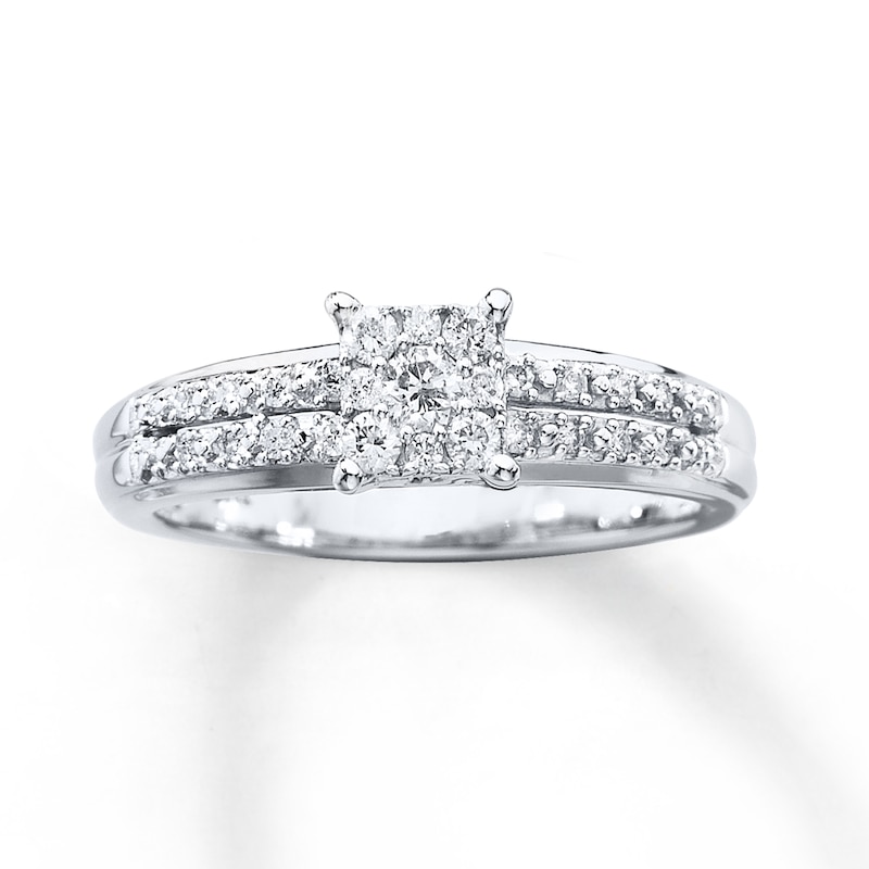 Main Image 1 of Previously Owned Diamond Engagement Ring 1/4 ct tw Round-cut 10K White Gold Size 10.25