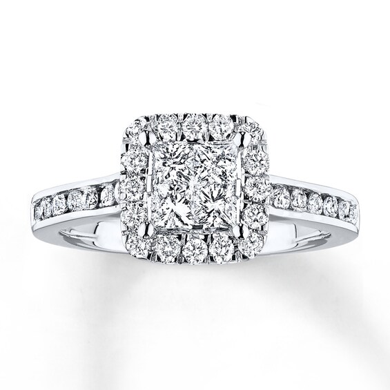Previously Owned Diamond Engagement Ring 7/8 ct tw Princess-cut 14K White Gold Size 10.75