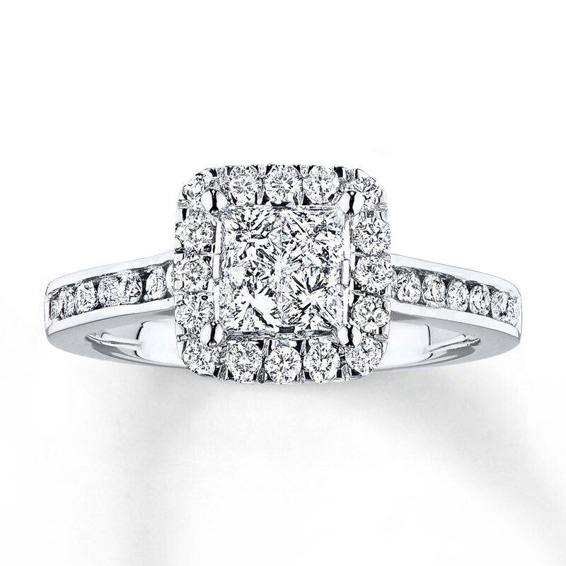 Main Image 1 of Previously Owned Diamond Engagement Ring 7/8 ct tw Princess-cut 14K White Gold - Size 10.75