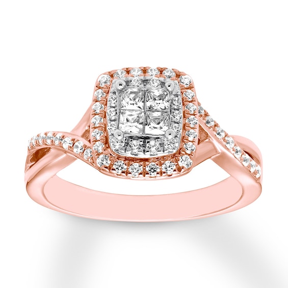 Previously Owned Diamond Engagement Ring 1/2 ct tw Princess & Round-cut 14K Rose Gold Size 4.75